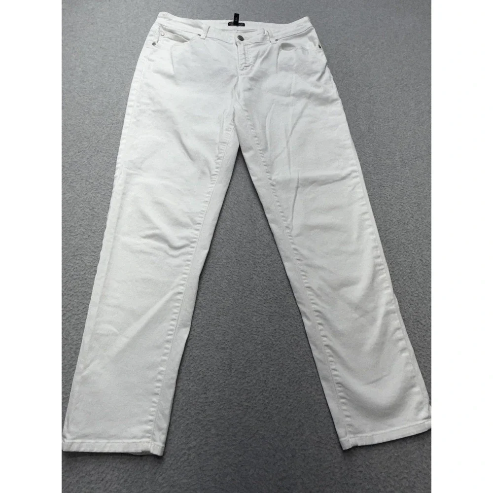 Eileen Fisher Straight Jeans Womens 10 White Organic Cotton Mid Rise‎ Stretch